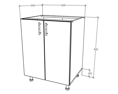 Desen al unui dulap inferior cu dimensiunile 500, 600 și 800.