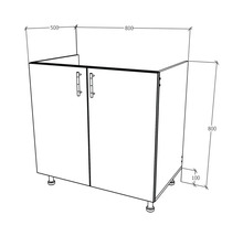 Schema unui dulap inferior cu două uși și dimensiunile 800 x 800 x 500 mm