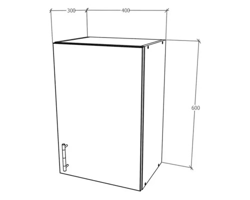 Desen tehnic al unui dulap suspendat cu dimensiunile 300, 400 și 600.