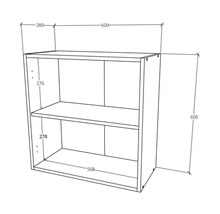 Desen tehnic al unui raft cu dimensiunile 600 x 600 x 280 mm.