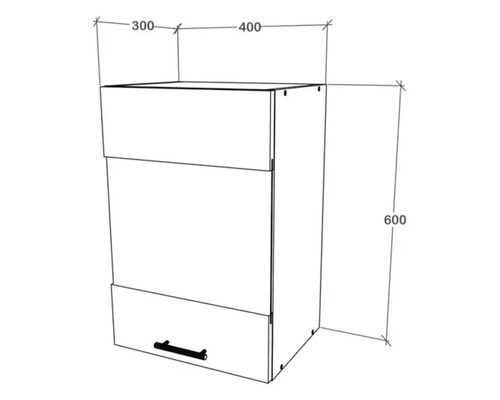 Desen tehnic al unui dulap suspendat cu dimensiunile 300, 400 și 600