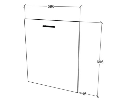 Desen tehnic al unui dulap de baie cu dimensiunile 596 x 696 x 16 mm.