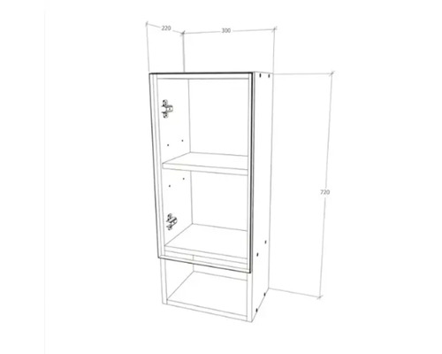 Schiță a unui dulap suspendat cu dimensiunile 720 x 300 x 220 milimetri