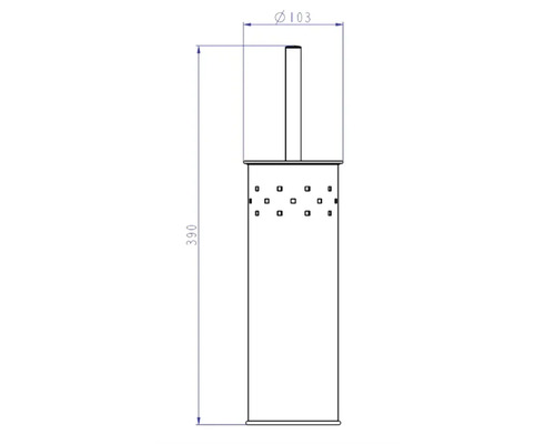 Desen tehnic al unui suport pentru perie de toaletă cu dimensiunile de 103 mm diametru și 390 mm înălțime.