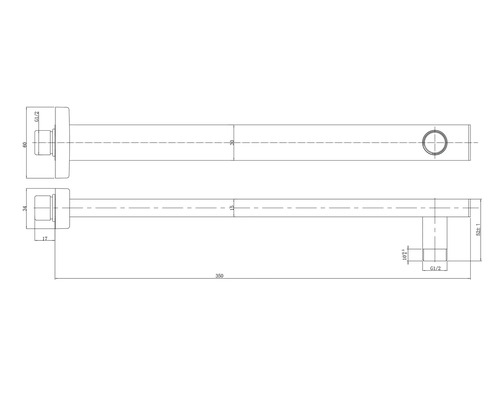 Desen tehnic al unei guri de scurgere de perete cu dimensiuni