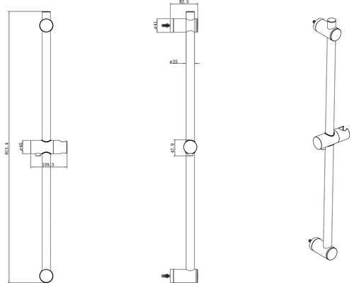 Desen tehnic al unei bare de duș cu indicații de dimensiuni