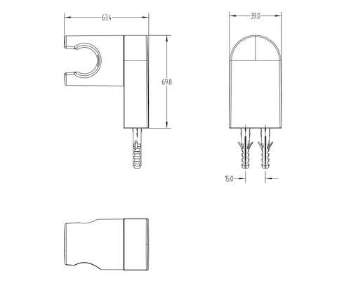 Desen tehnic al unui suport de duș cu dimensiuni