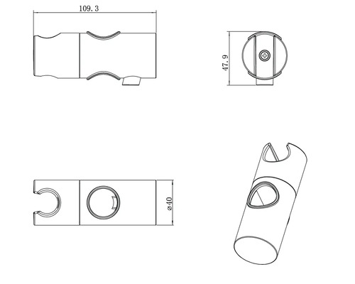 Desen tehnic al unui suport de bară de duș cu indicații de măsurare