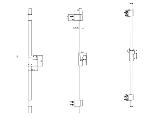 Desen tehnic al unei bare de duș cu dimensiuni