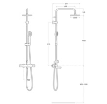 Desen tehnic al unei baterii de duș cu dimensiuni