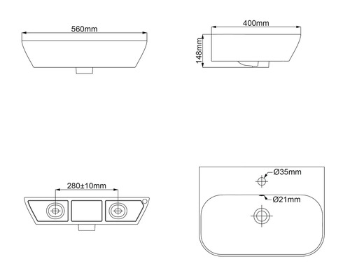 Desen tehnic al unei chiuvete cu dimensiuni
