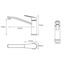 Desen tehnic al unei baterii de bucătărie cu dimensiuni