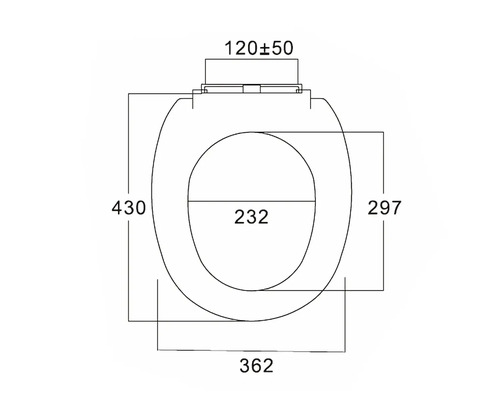 Desen tehnic al unui capac de toaletă cu dimensiuni