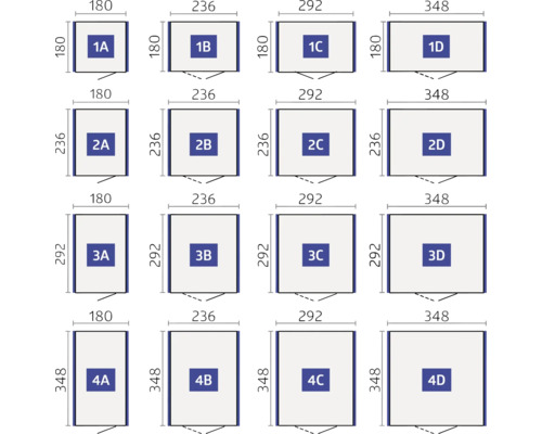 Reprezentare schematică a diferitelor dimensiuni cu dimensiuni în milimetri.