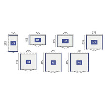 Dimensiunile diferitelor case de grădină: HS, H1, H2, H3, H4, H5 și H6.