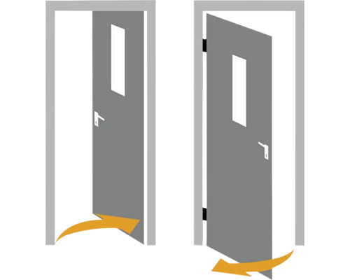 Ilustrație a unei uși batante cu direcția de trecere