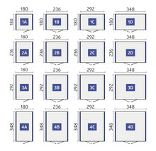 Diagramă cu diferite dimensiuni dreptunghiulare în milimetri