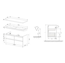 Dulap bază lavoar Jungborn TRENTA, PAL, mâner negru, 120 cm, albastru Marino