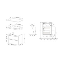 Dulap bază lavoar Jungborn TRENTA, PAL, mâner negru, 80 cm, albastru Marino