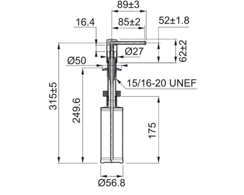 Desen tehnic cu dimensiunile unui dozator.