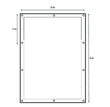 Ilustrație a unui obiect dreptunghiular cu dimensiunile de 2 metri pe 3 metri și o adâncime de 1 metru
