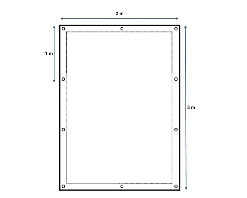Ilustrație a unui obiect dreptunghiular cu dimensiunile de 2 metri pe 3 metri și o adâncime de 1 metru