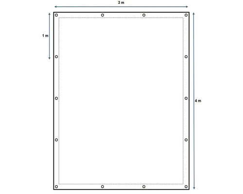 Ilustrație a unui bazin dreptunghiular cu dimensiunile de 3 metri pe 4 metri.