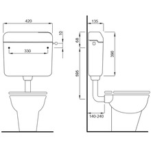 Desen tehnic al unui set de toaletă cu dimensiuni