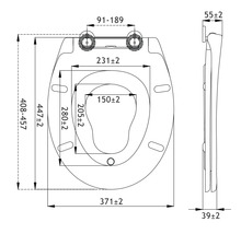 Desen tehnic al unui capac de toaletă cu dimensiuni
