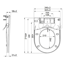 Desen tehnic al unui WC cu duș cu dimensiuni