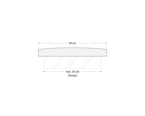 Desen tehnic al unui raft cu dimensiunile de 40 cm lungime și maximum 34 cm adâncime
