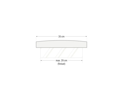 Desen tehnic al unui raft cu dimensiunile de 35 pe maximum 29 de centimetri
