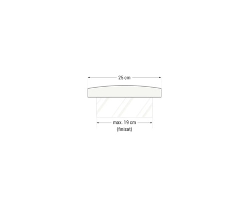 Schema unei rafturi de sticlă cu dimensiunile de 25 cm lățime și maximum 19 cm adâncime