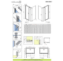 Desen tehnic al cabinei de duș Radaway EOS KDS I cu dimensiuni