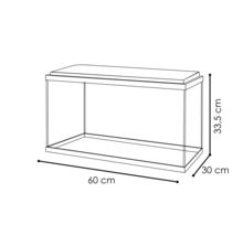 Acvariu cu dimensiunile de 60 cm lungime, 30 cm lățime și 33,5 cm înălțime