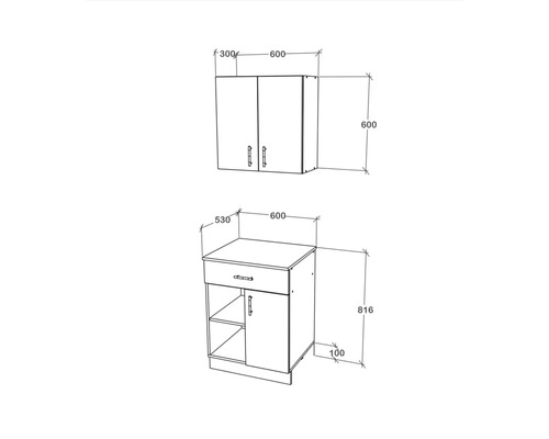 Desen tehnic al unui dulap de bucătărie cu dimensiuni