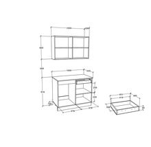 Desen tehnic al unui set de mobilier de baie cu dimensiuni