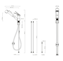 Desen tehnic al unui robinet de bucătărie cu dimensiuni