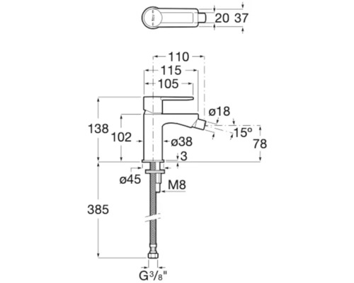 Desen tehnic al unui robinet cu dimensiuni