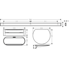 Desen tehnic al unui set de baie cu lavoar, oglindă și toaletă cu dimensiuni