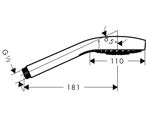 Desen tehnic al unui duș de mână cu dimensiuni