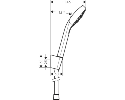 Desen tehnic al unui duș de mână cu dimensiuni