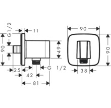 Desen tehnic al unui robinet de colț cu dimensiuni