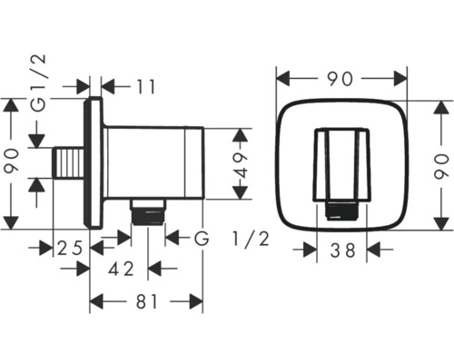 Desen tehnic al unui robinet de colț cu dimensiuni