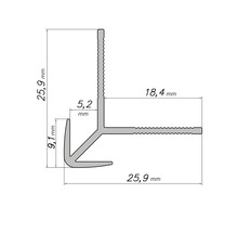 Desen tehnic al unui profil de colț cu dimensiuni în milimetri
