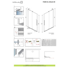 Desen tehnic Radaway Furo SL Walk-In cabină de duș cu dimensiuni