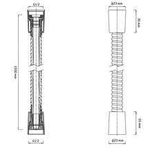 Desen tehnic al unei țevi de prelungire pentru sifon cu dimensiunile de 1500 mm lungime și racord G1/2