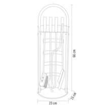 Dimensiunile unui suport pentru unelte de șemineu cu accesorii, înălțime 66 centimetri, lățime 23 centimetri, adâncime 15 centimetri