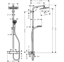 Desen tehnic al unui sistem de duș cu dimensiuni
