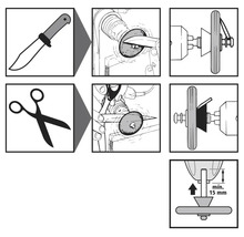 Ilustrație a utilizării unui accesoriu de șlefuire pentru ascuțirea cuțitelor și a foarfecelor